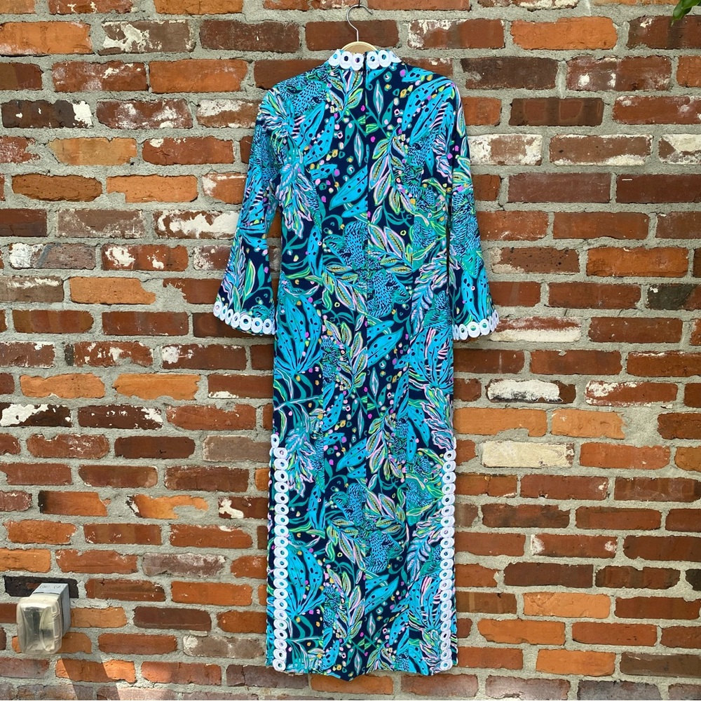 Lilly Pulitzer Shealyn Caftan Maxi Dress Catty Purrsonality Blue Size 0 NWT - Picture 6 of 10